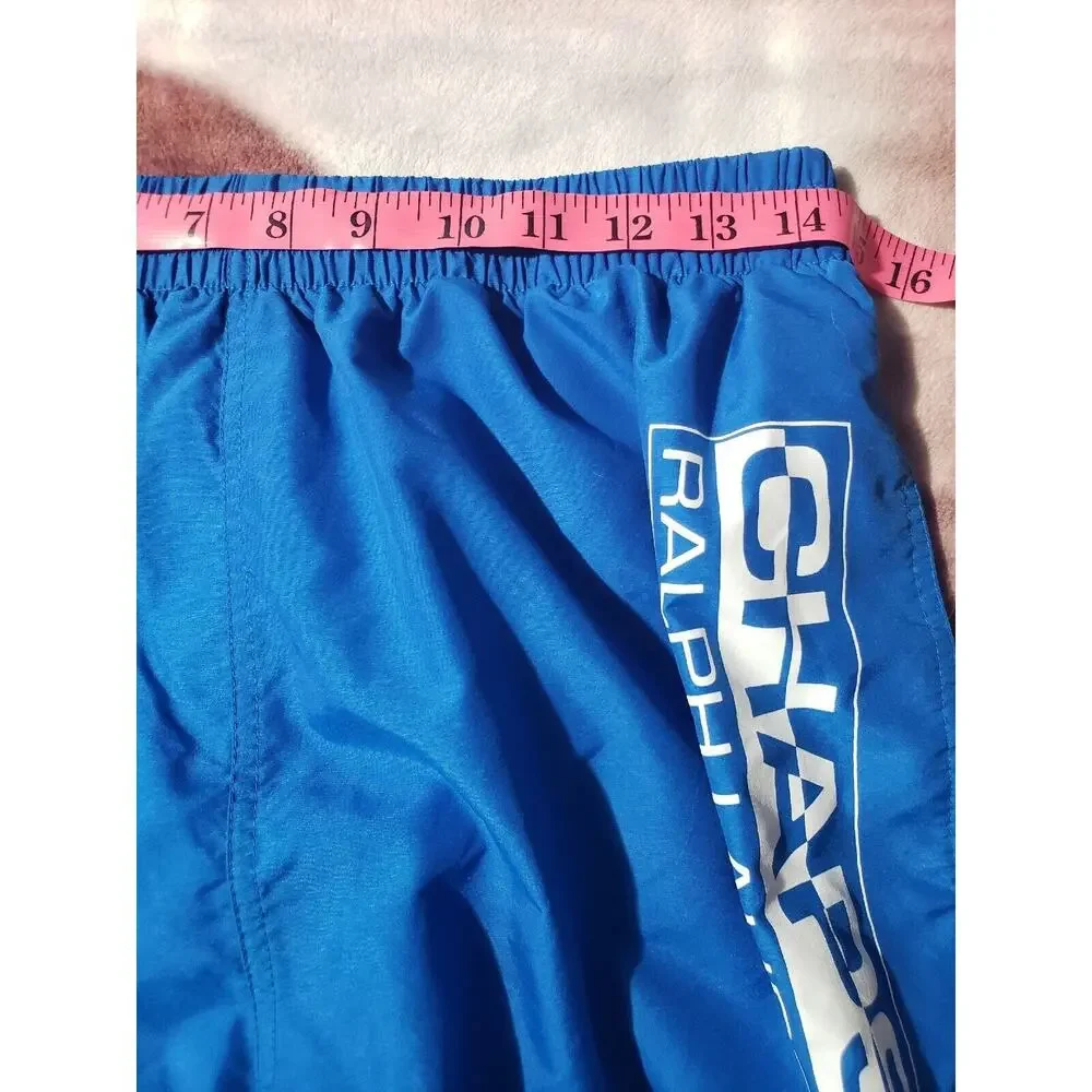 Chaps Ralph Lauren Swim Trunks Men's Size Large Blue Spell Out Lined Shorts‎ NWT